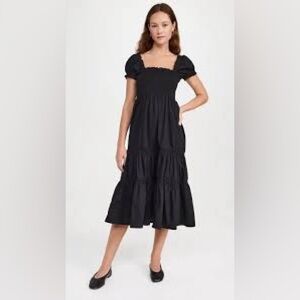 Chic Black Puff Sleeve Midi Dress